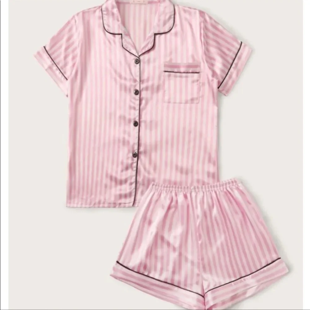 The “Diana” 2 Piece Pink/White Striped Loungewear Matching Set - Picture 2 of 3